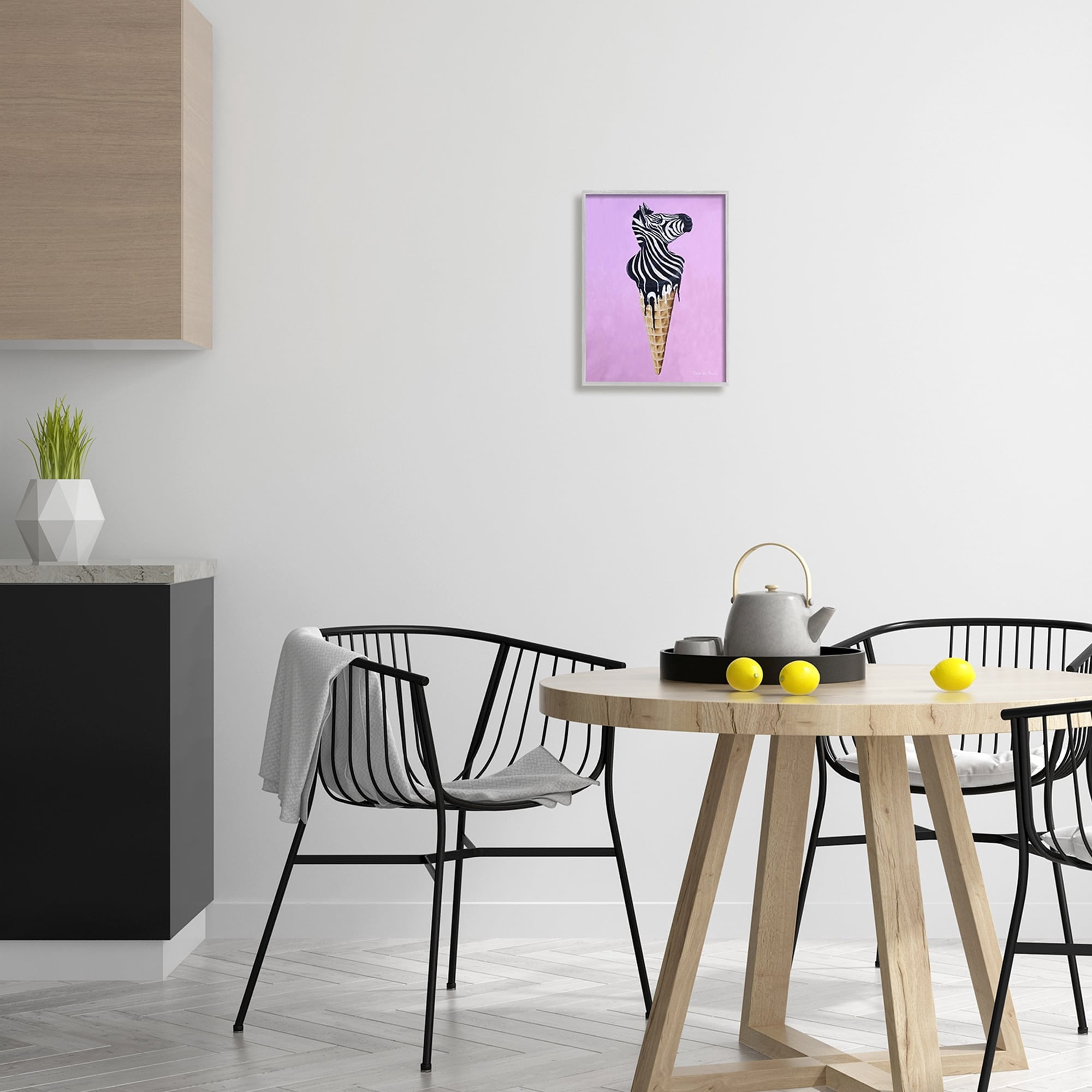 Stupell Industries Striped Zebra Ice Cream Cone Purple Background Paintings Gray Framed Art Print Wall Art, 11x14, by Coco de Paris
