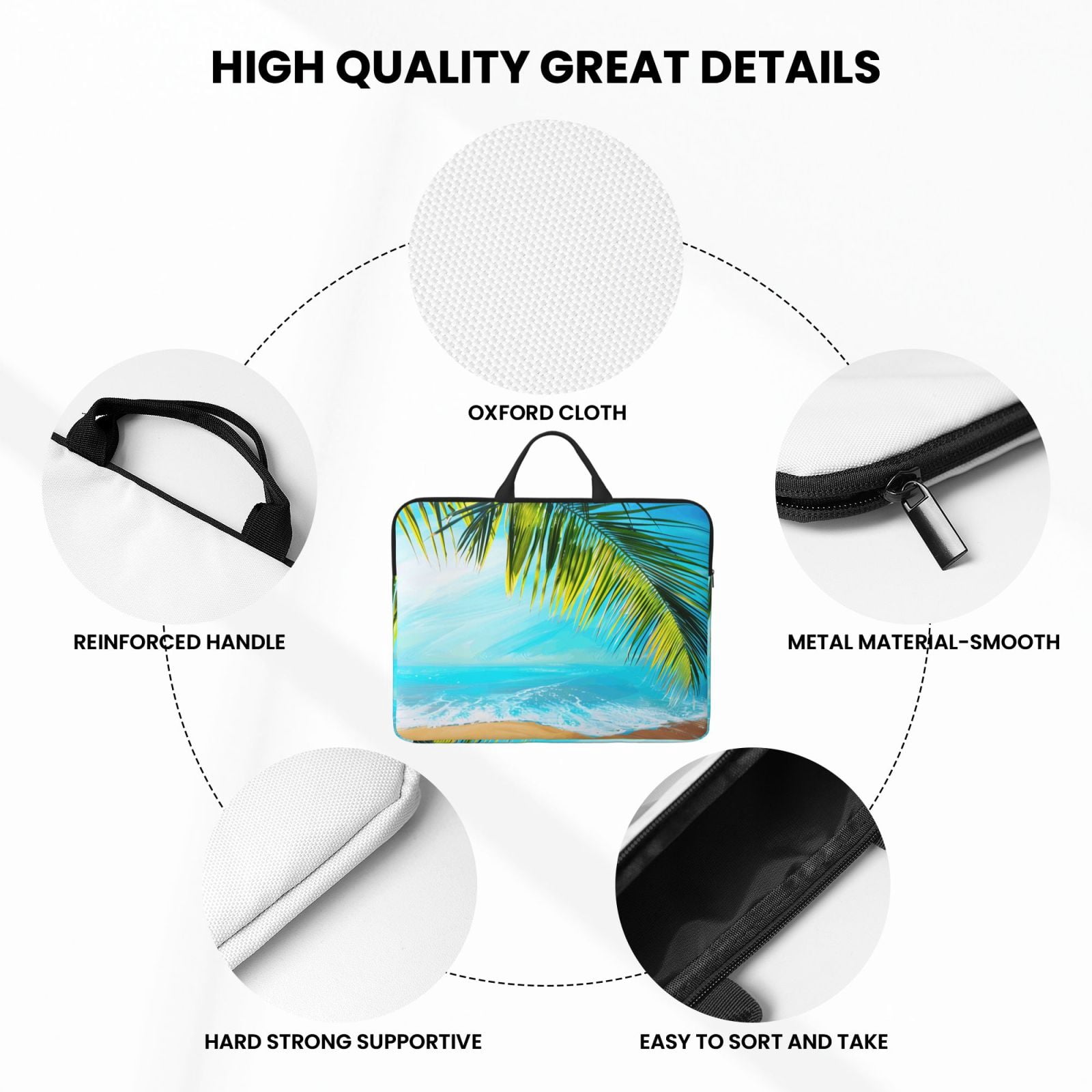 Laptop Sleeve Bag For Women Men 14inch Waterproof Durable Protective Computer Carrying Cover Handle Laptop Case Bag Beach Palm Leaf (2) (1)