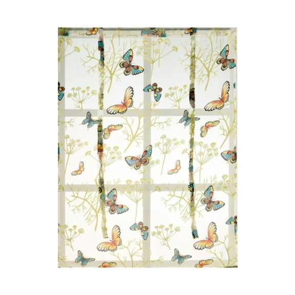 JeashCHAT Rod Lift Kitchen And Bathroom Window Curtains, Butterfly Flower Sheer Curtains