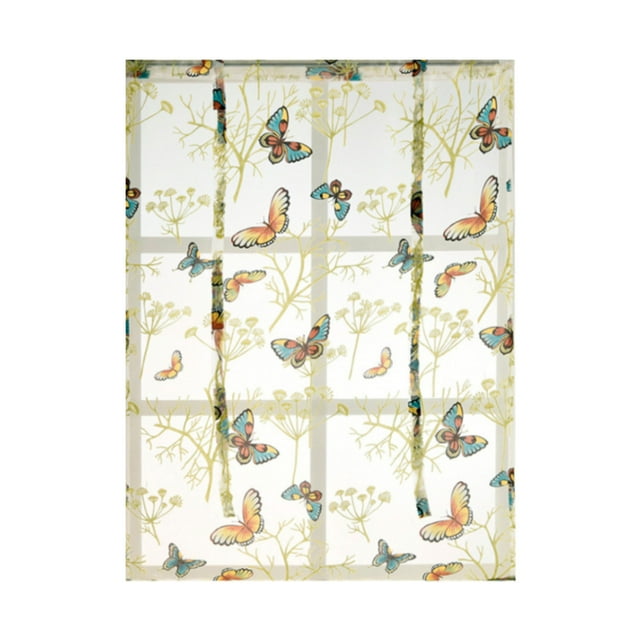 Pompotops Rideaux de Fenêtre pour Cuisine et Salle de Bain à Tringle Relevable, Rideaux Transparents à Motif de Papillon et de Fleur en Liquidation