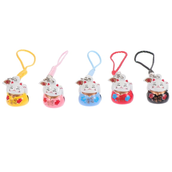 5Pcs Charming Fortune Cat Smartphone Pendants Auspicious Cat Mobile Phone Chains