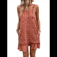 thumbnail image 2 of Vestidos de Verano para Mujer, Cuello Redondo, Hombros Descubiertos, Botones, Tirantes Finos, Vestido Informal Corto con Vuelo. Caoba M, 2 of 10