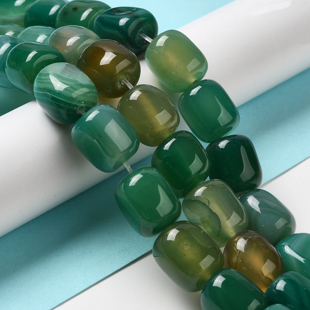 6 strand Natural Agate Beads Strands Dyed Heated Column Sea Green 15~16x11.5~13x11~13mm Hole: 1.6mm 12pcs/strand 7.17~7.28''(18.2~18.5cm)