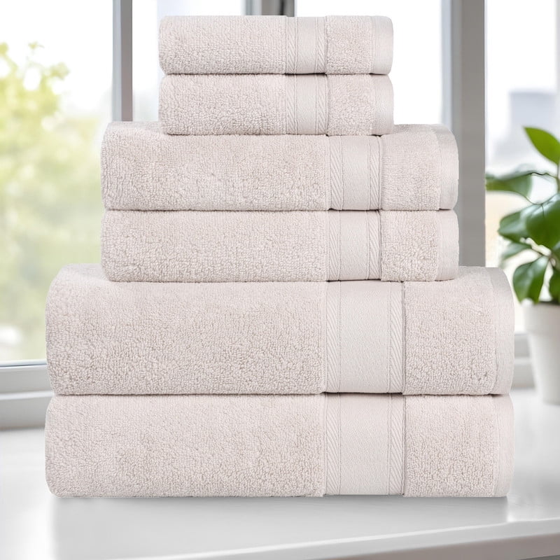 Superior Belmont 6 Piece Zero Twist Towel Set, Ultra Soft Cotton Towels, Silver