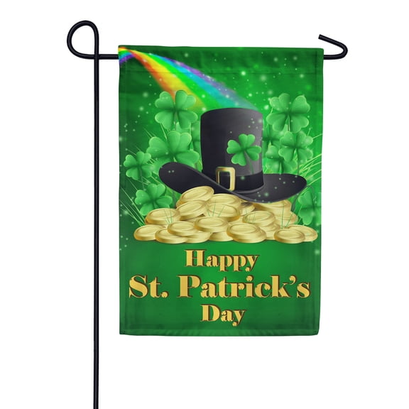 America Forever Happy St. Patrick's Day Leprechaun Pot of Gold Garden Flag 12.5 x 18 Inch Double Sided Yard Outdoor Decoration Lucky Clover Shamrocks St. Patrick's Day Flag