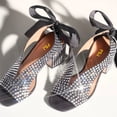 thumbnail image 2 of FSJ Women Comfortable Open Toe V Cut Platform Ribbon Sandals Tie Up Block Chunky Heels Fashion Dance Dressy Pumps Shoes Size 6.5 Black Rhinestones, 2 of 3