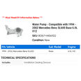 thumbnail image 2 of Water Pump - Compatible with 1994 - 2002 Mercedes-Benz SL600 Base 6.0L V12 1995 1996 1997 1998 1999 2000 2001, 2 of 2
