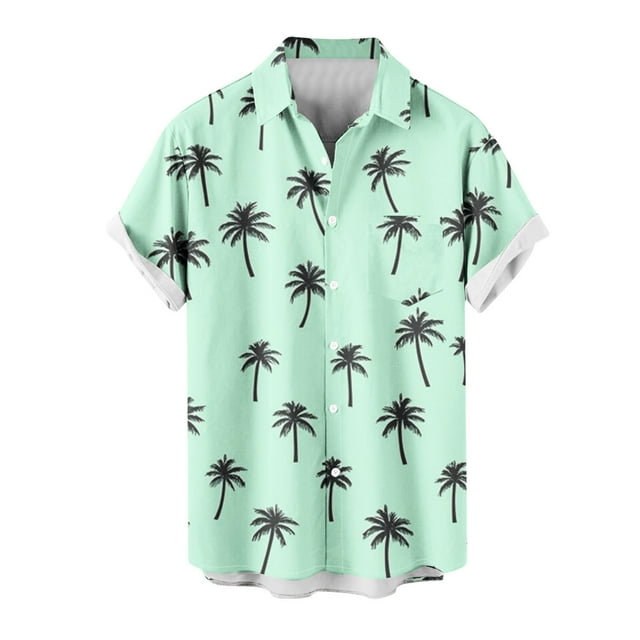 Mens Camisetas de Verano Casual Cuello Impreso Botón de Manga Corta Moda Cardigan Bolsillo Superior
