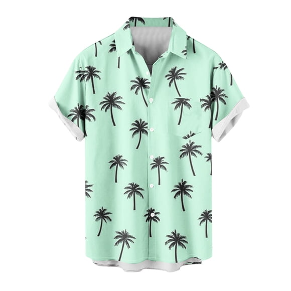 Mens Camisetas de Verano Casual Cuello Impreso Botón de Manga Corta Moda Cardigan Bolsillo Superior
