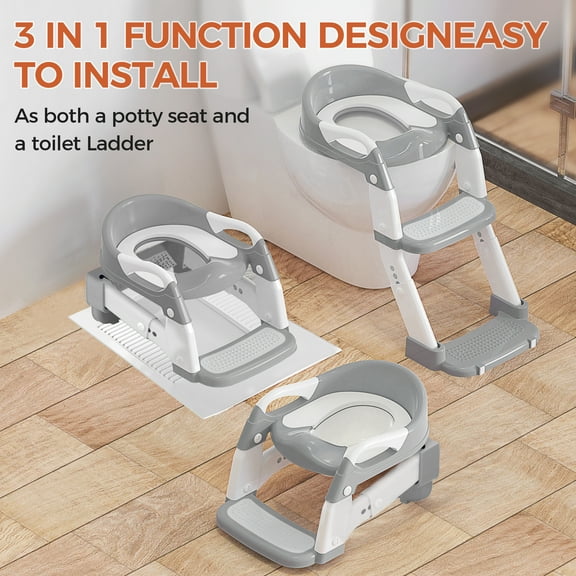 FVLOENG Potty Training Seat for Kids Boys Girls,3 in 1 Toddler Toilet,Potty Training Toilet with Urinals, Toddler Step Stool Ladder and Splash Guard Anti-Slip with Soft Cushion (Gray)