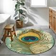 thumbnail image 3 of Round Rugs 3.3 Ft, Teal Peacock Feathers Non Slip Area Rugs for Kitchen Bedroom Entryway, Retro Abstract Art Watercolor Washable Carpet Runner Rug Floor Mats for Bedroom Home Decor, 3 of 9