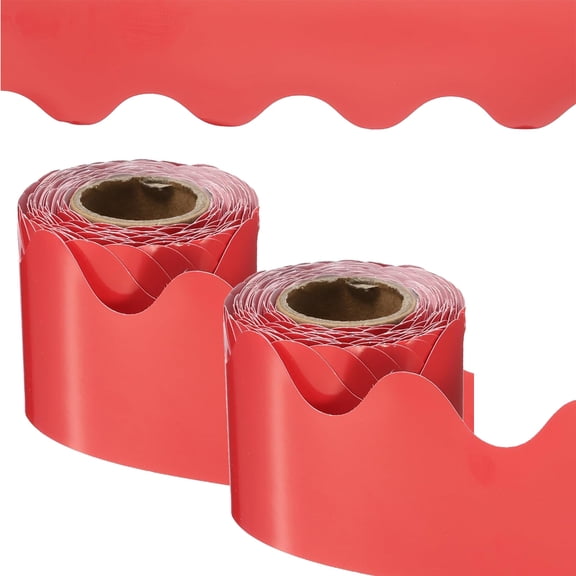 RUseeN 2 Rolls 33 Feet Bulletin Board Borders, Pure Red Scalloped Rolled Border Trim Board Border with Wavy Line Design Decoration for School, Classroom Offices