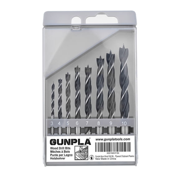 Gunpla Wood Drill Bits Set 8 Piecces 3-10mm Carbon Steel Twist Brad Point Drill Bits Set for Woodworking