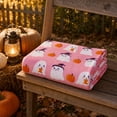 thumbnail image 2 of Clearance! Halloween Throw Blanket, 39x27 Inch Flannel Fleece Blanket for Couch, Cute Pumpkin Ghost Buffalo Plaid Bedding, Pink, 2 of 6