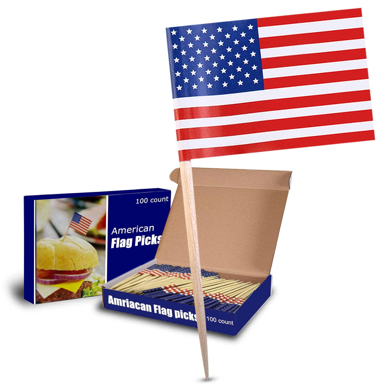 50 x US American Flags Cupcake Toppers Decoration Party Cake Pick Flag Topper