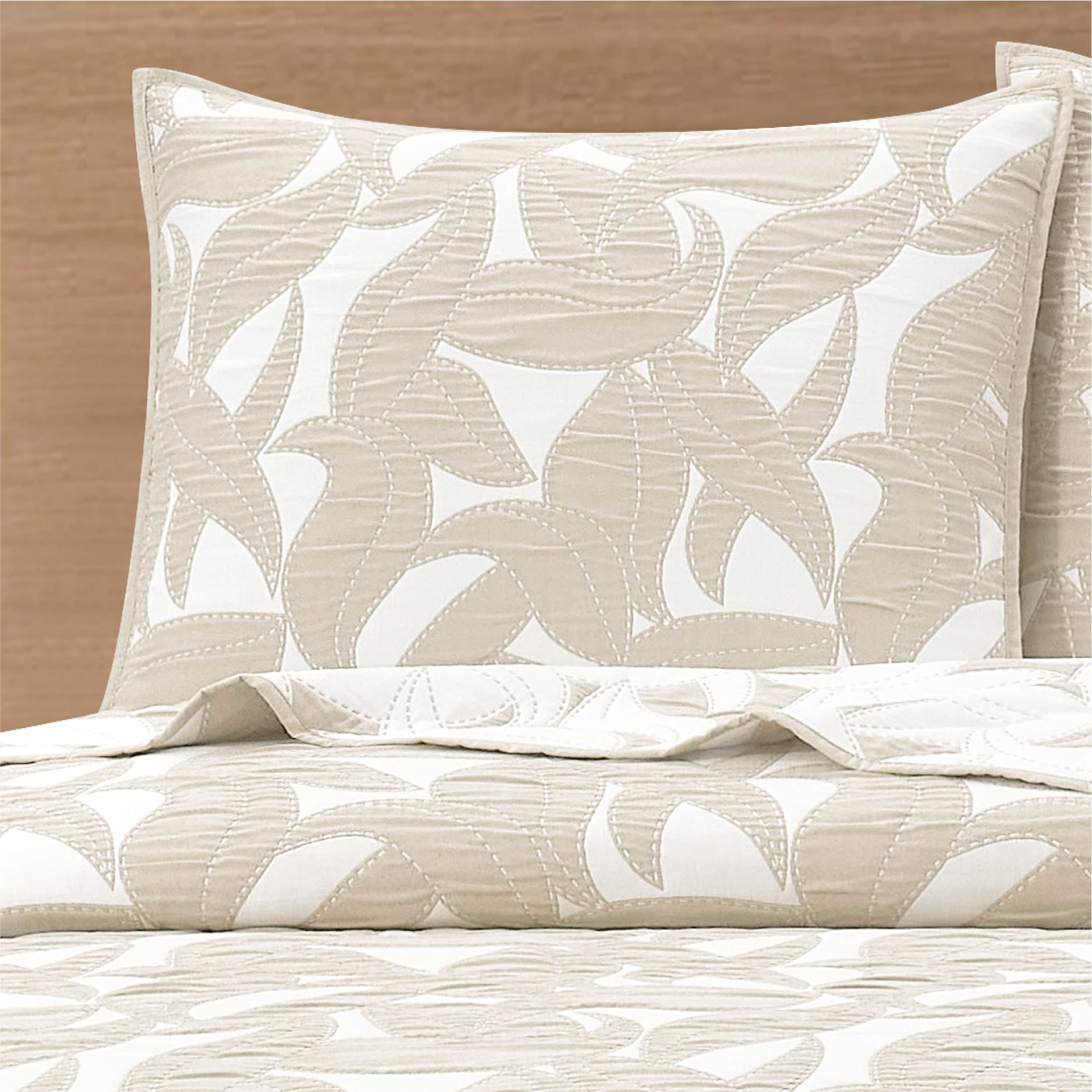 Mainstays Iris Leaf Stitched Pillow Sham, Standard, Beige, 1 Pack
