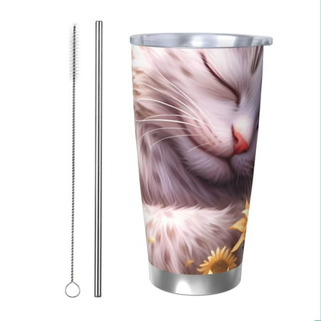 

Matuu Warm Sunflower Sleeping Cat for 20oz Durable Thermal Cups Keep Drinks Cold and Hot Insulated Car Mug with Lid-Straw Two-piece Set