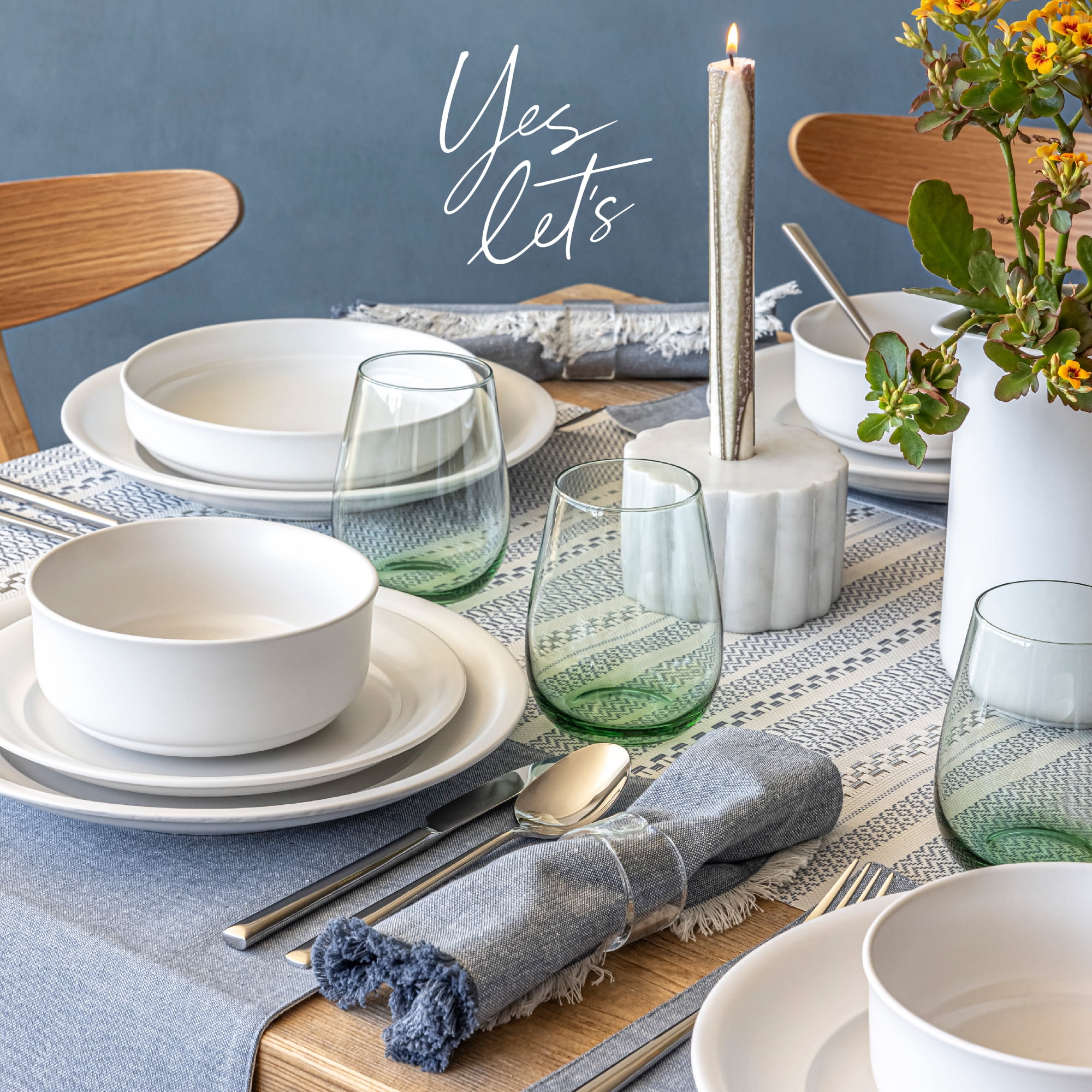 over&back 18x90 Reversible Striped Table Runner - UVA/UVB-Proof Table Runners - Waterproof Indoor and Outdoor Kitchen and Home Decor - Blue
