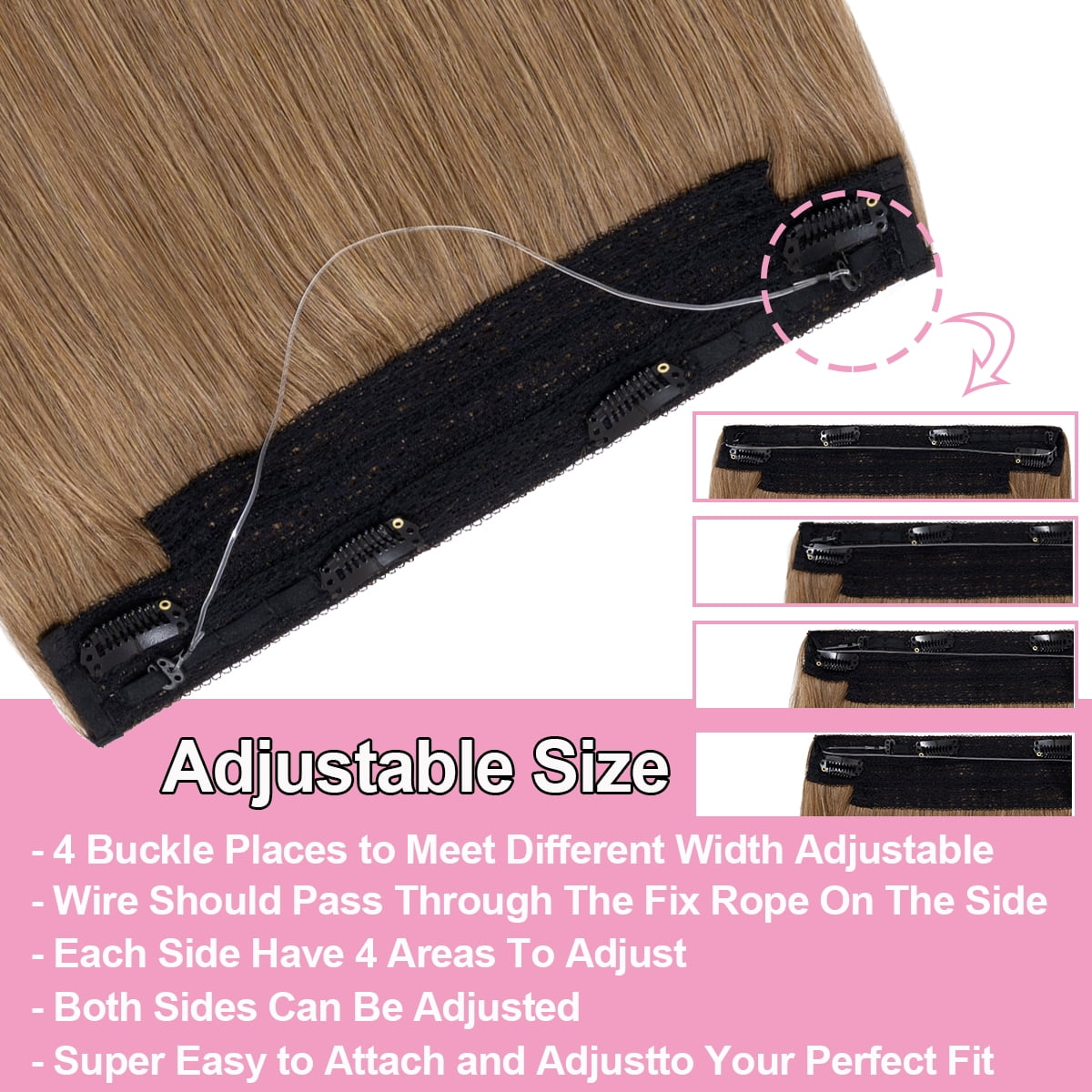 HAIRRO Wire Hair Extensions 100% Real Human Hair Straight Hair Extensions Invisible Wire Fish Line Hair Extensions Ash Brown and Bleach Blonde 20inch 110g Straight Hair Extensions For Women