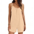 thumbnail image 5 of Womens Romper Shorts with Pockets Spaghetti Strap Cami Short Jumpsuits Ruffled Cute Summer One Piece Outfits (L, Khaki), 5 of 6