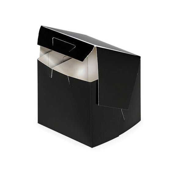 Pack of 100, 4 x 4 x 4" Black Licorice Bakery Boxes 1-Piece Lock Corner Box for Easy Front Loading of Cupcakes & Pastries