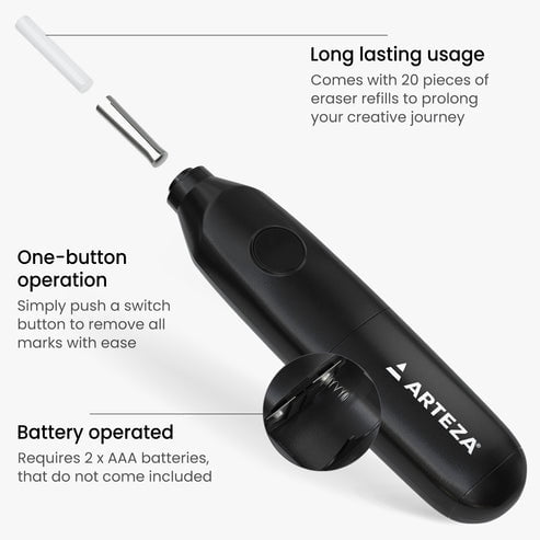 Arteza Pencil Sharpener + Eraser Set, Battery Operated