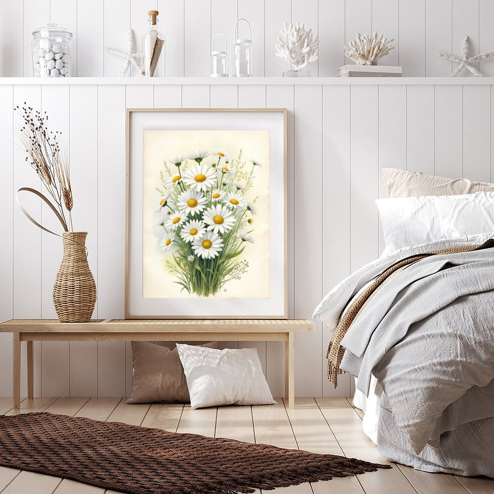 Diamond Art Kit for Adults, White Daisy Bouquet Illustration Diamond Painting for Adults Beginners, DIY Diamond Art Painting Kits, 5D Diamond Painting Crafts for Home Decor 12x16 Frameless