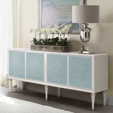 Ansaldo - Console Cabinet - Pearl White & Silver Shimmer