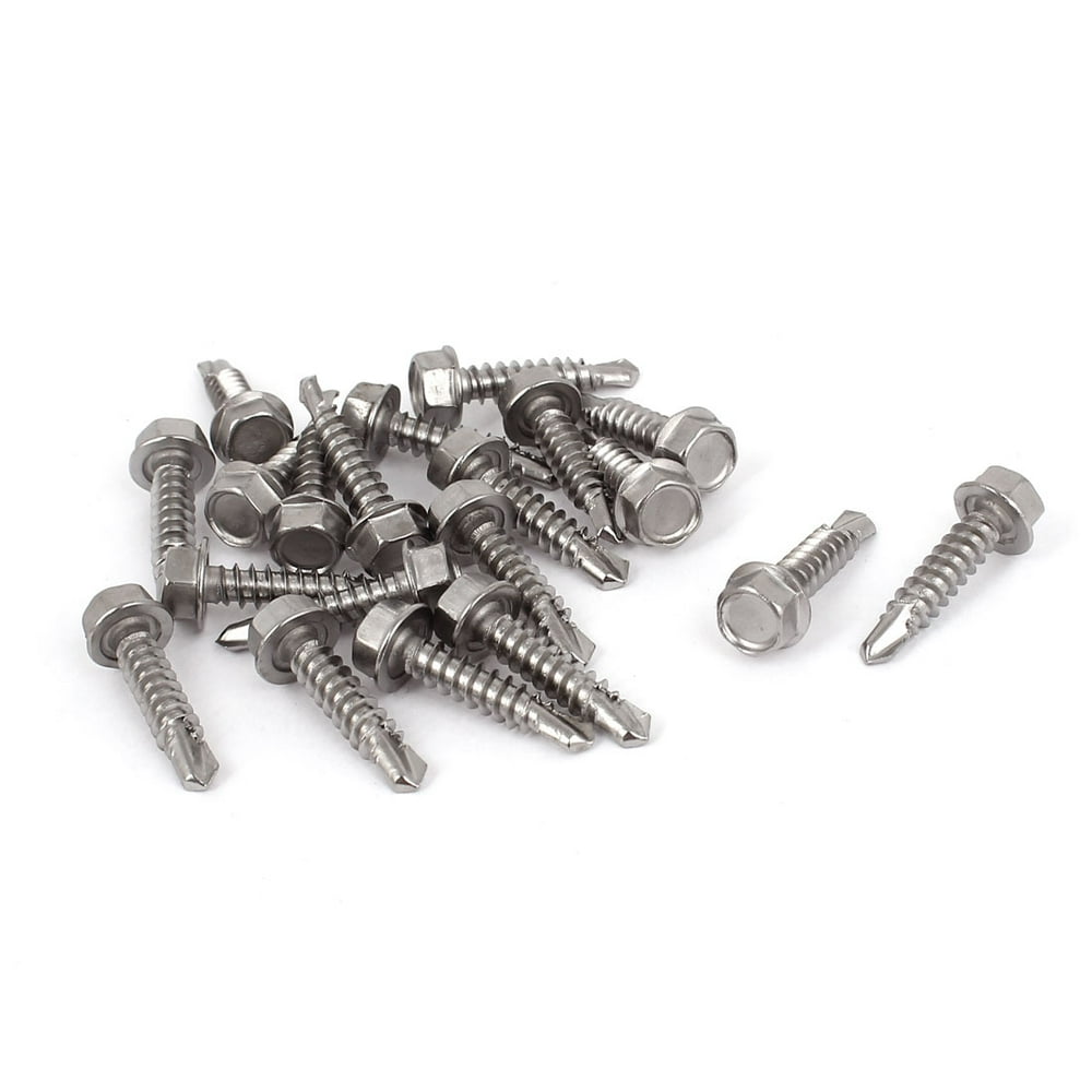 20 Pcs 8mm Diameter Flange Hex Head Self Drilling Tapping Screws M4