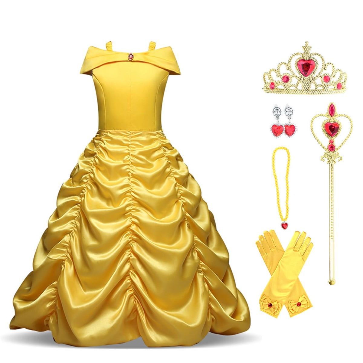 HAWEE Princess Belle Costume for Girls Layered Off Shoulder Beauty ...