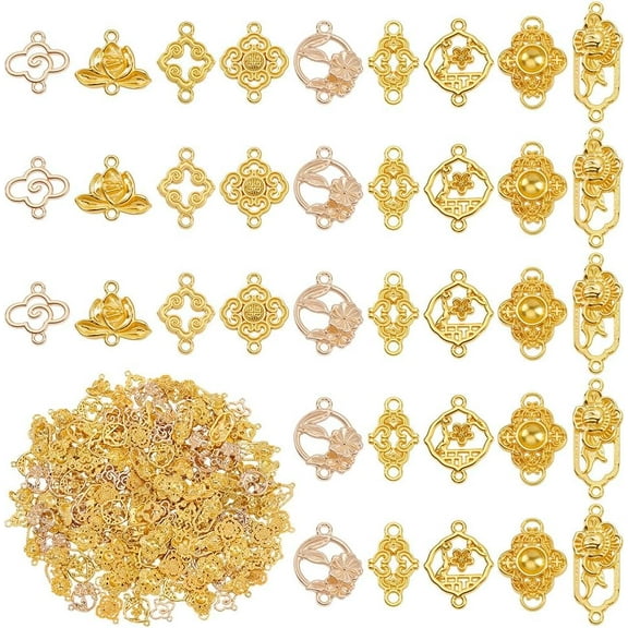 180pcs 9 Styles Double Hole Pendant Connector Gold Flower Connector Exquisite Link Charms with Double Loops Craft Supplies for DIY Hair Accessories Necklace Bracelet Jewelry Making