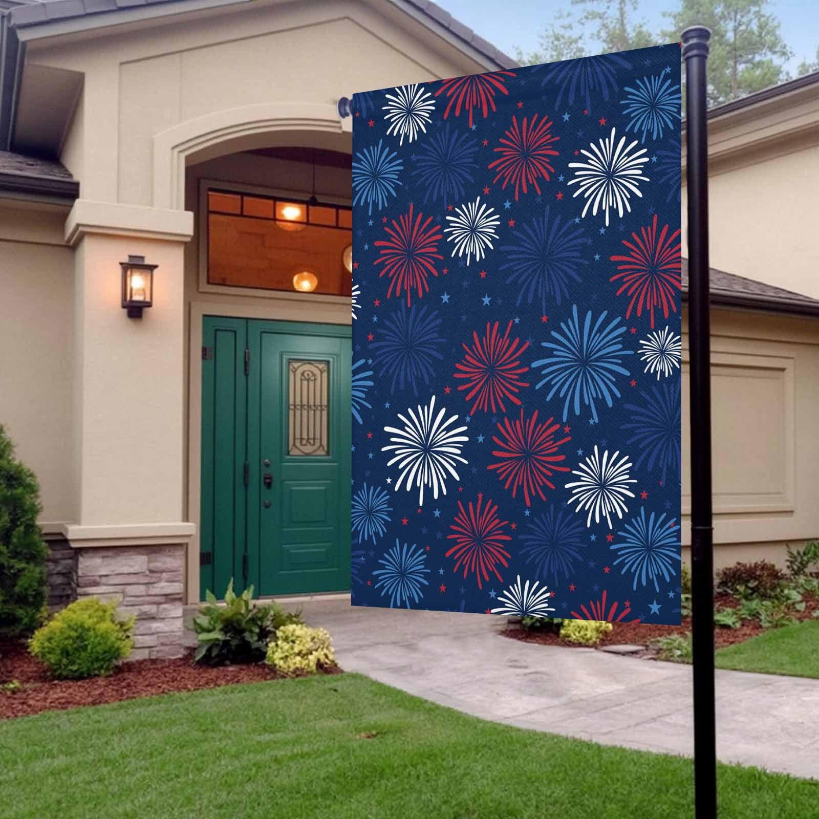 4th of July Garden Flags Red White and Blue Stars Fireworks Garden Flag Double Sided Welcome Flag USA Flag Independence Day Yard Flags for Outdoor Lawn Porch Memorial Day Holiday Decor 28x40 Inch