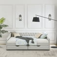 thumbnail image 5 of Queen Size Upholstered Linen Sofa Bed with Drawers,Button on Back and Copper Nail on Waved Shape Arms,Trundle Bed,Modern Daybed for Kids,Teens and Adults,No Box Spring Needed,84.5"x63.5"x26.5",Beige, 5 of 9