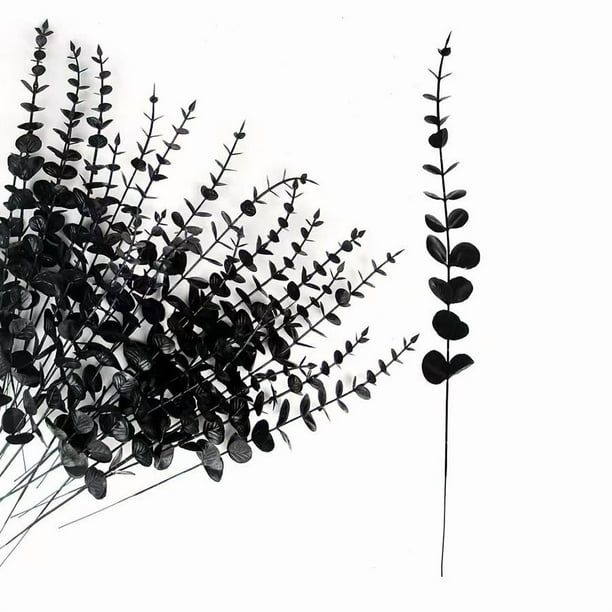 Flores artificiales violetas negras con hojas: Plantas artificiales de decoración gótica de Halloween para casas embrujadas,hogares,fiestas o festividades