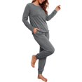 thumbnail image 3 of Womens Clearance，Women's Pajama Set, 2 Piece Lounge Outfits V Neck Y2K Sleep Set Fall Long Sleeve Long Pants With Pockets Pjs Set, 3 of 5