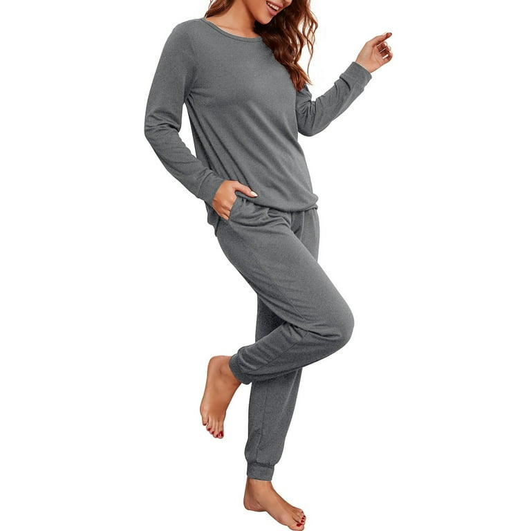 Ladies Striped Pajama Set Long Sleeve Tops And Pants Jogging