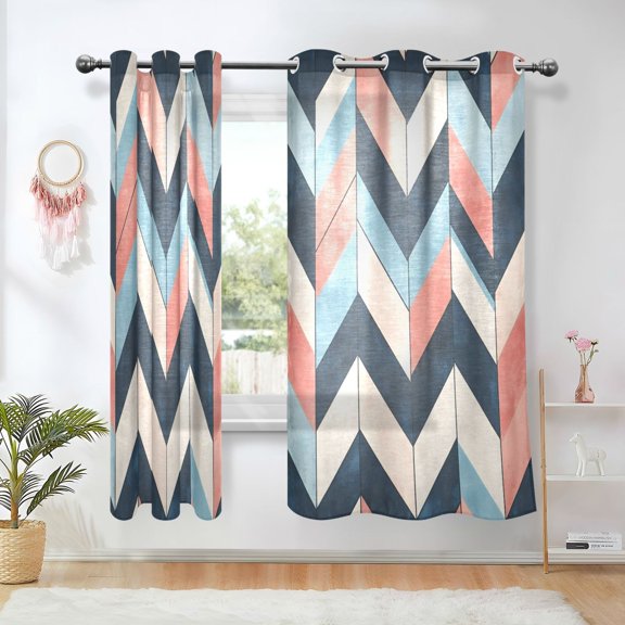 Yayeee Window Curtains Set of 2 for Living Room Light Filtering 63"x42", Pink Geometric