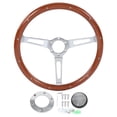 thumbnail image 2 of 380mm 15in Classic Steering Wheel Assembly Walnut Grip 3 Spoke Riveted 6 Hole Universal Modification Brown, 2 of 14