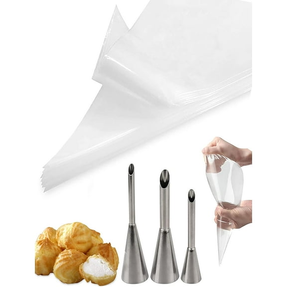 KitchenKey Puff Cream Filling Piping Tip 3 Pcs,Cupcake Filler Tool with 20 Disposable Pastry Bags for Filling Donuts,Cupcakes & Eclairs