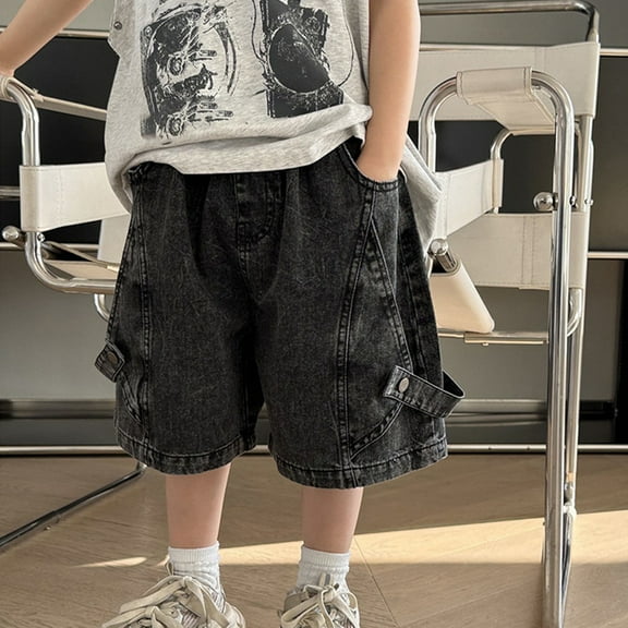 Boys Jean Shorts,Fashion Loose Elastic Waist Cargo Jean Shorts Boys Fashion Kids 4-5 Years Boy Clothes