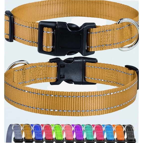 Reflective Dog Collar, Sturdy Nylon Collar for Puppy and Extra Small Girl and Boy Dogs, Adjustable Dog Collar with Quick Release Buckle, Khaki, 5/8" Wide