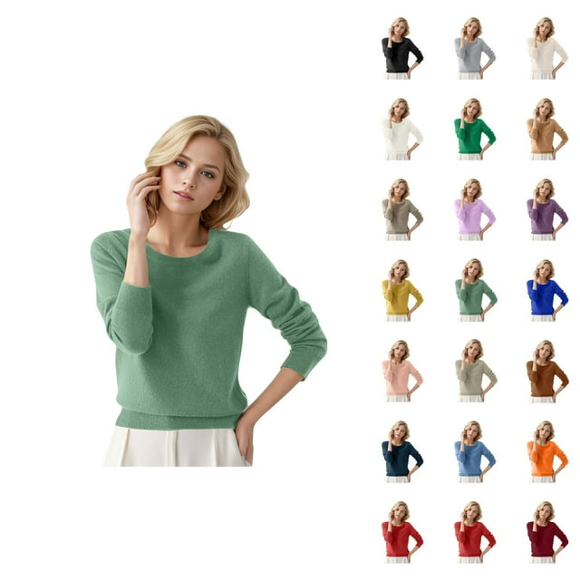 Chandail pour Femmes Automne Hiver 2026 Tendance Manches Longues Col Rond Tricoté Uni