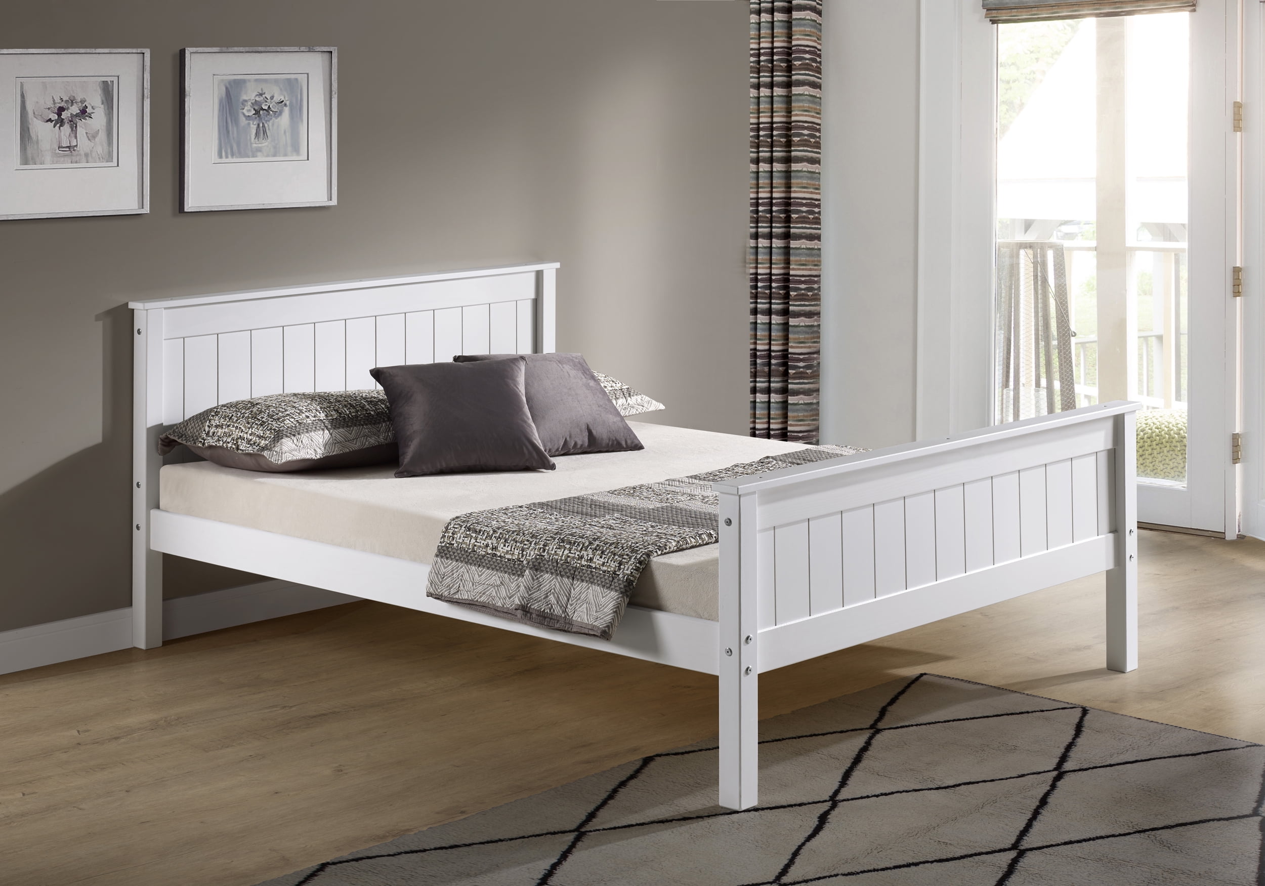 Alaterre Harmony Full Bed, Brazilian Pine, Headboard, Footboard, Side Rails, Slats,   for Youth Bedroom or Guest Room, White