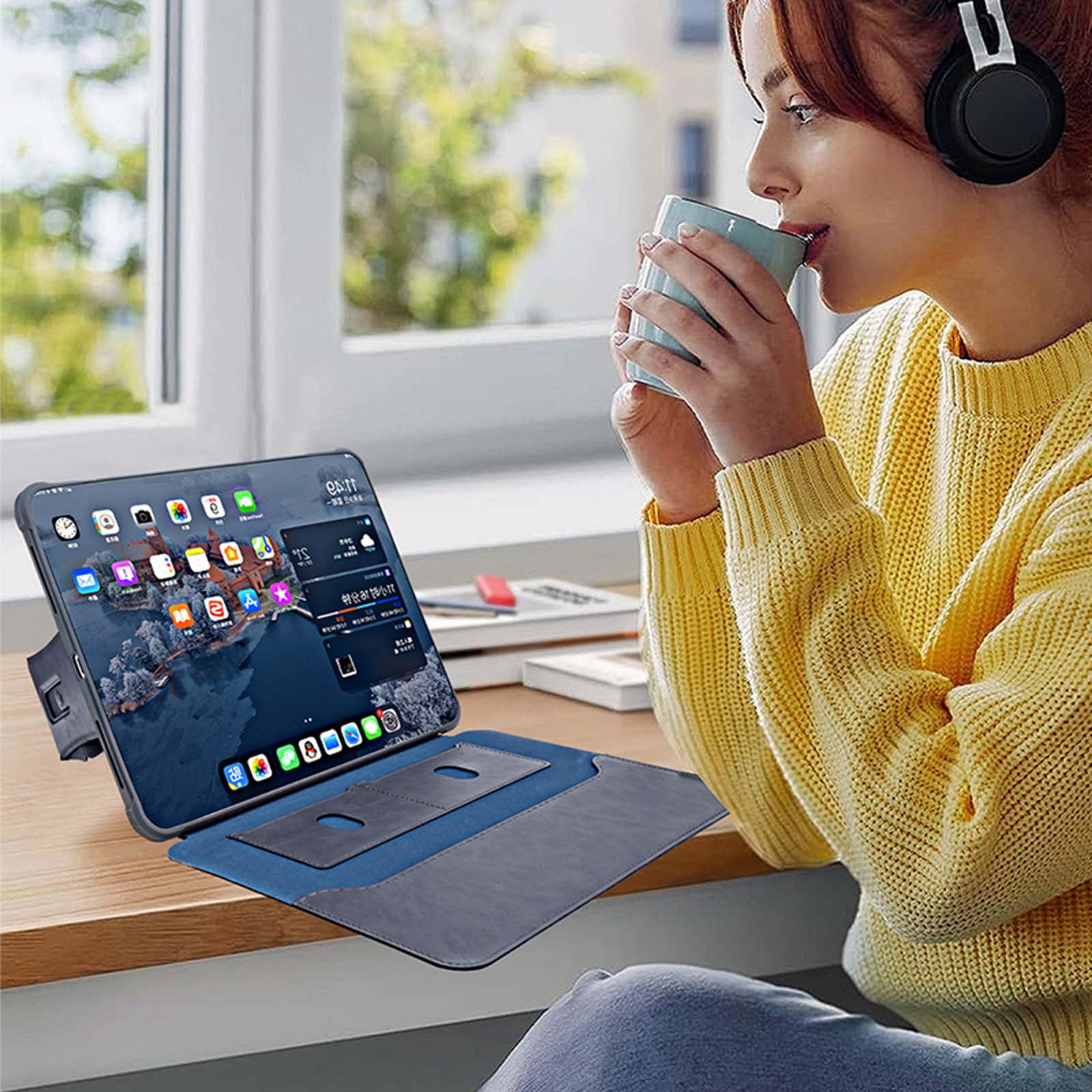 ELEHOLD Premium Leather Tablet Case For iPad Air 11-inch M3 (2025) / M2 (2024), Stand Folio Cover Wallet Pouch Kickstand Auto Sleep/Wake Case with Pencil Holder For Apple iPad Air 11,Blue