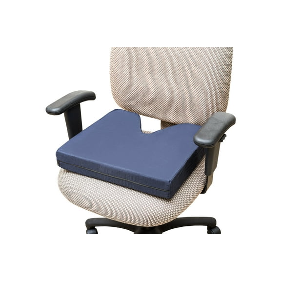 Essential Medical Supply Foam Coccyx Seating Cushion - 18" x 16" x 3" Navy Seat Pad with Cut Out - Tailbone Relief for Seniors, Adults and More on Chairs, Couches, Cars, Wheelchairs