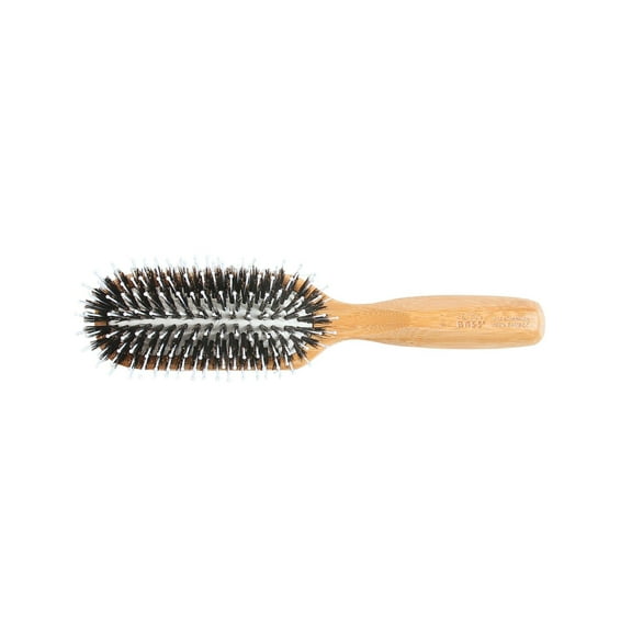 Bass Brushes Professional Style Cushion Hairbrush 100% Wild Boar+ White Nylon  Light Wood Handle 1 Brush