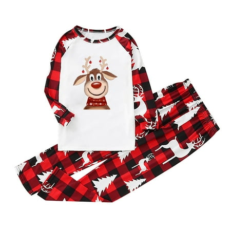 

TAIAOJING Matching Family Pajamas Christmas Deer Sleepwear Cotton Holiday Pjs Set Sets Christmas Print Top And Plaid Pants Homewear For Kids
