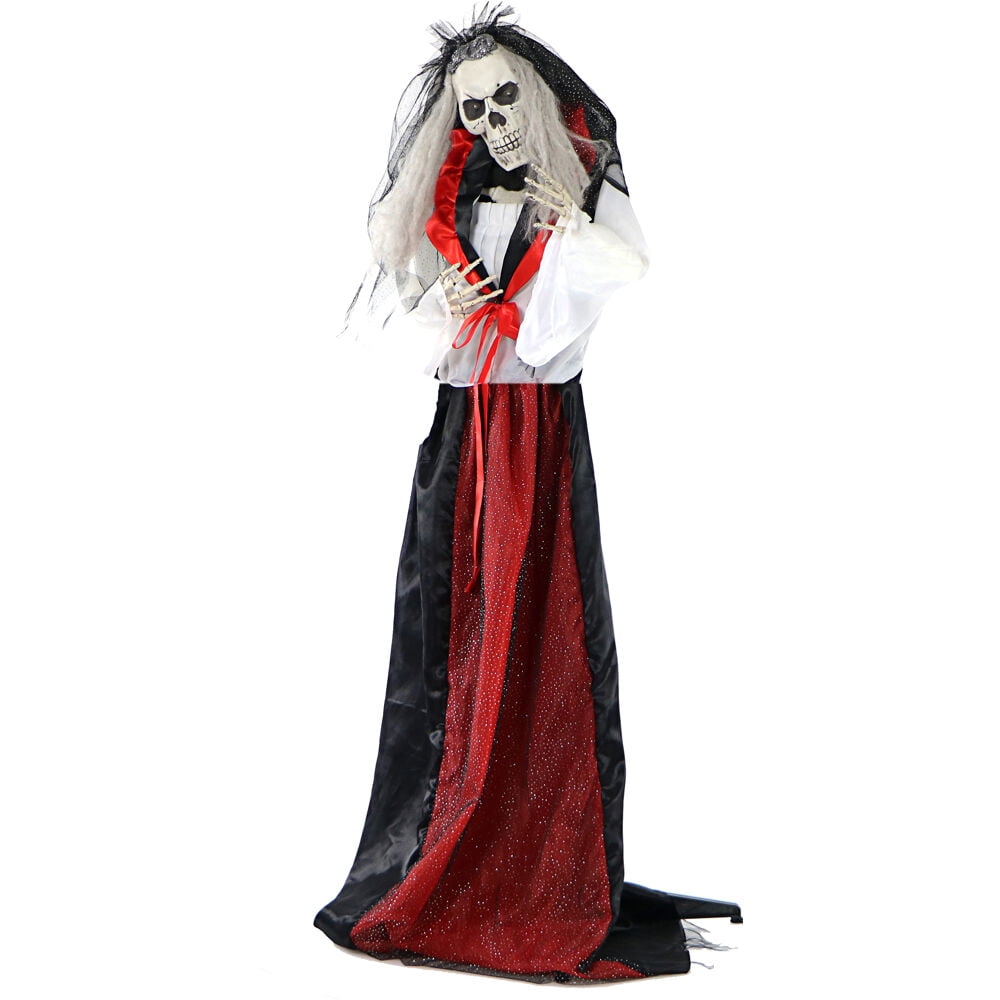 Haunted Hill Farm 65" H 3.5lbs Life-Size Animatronic Skeleton Bride, Halloween Decor, HHBRIDE-1FLSA