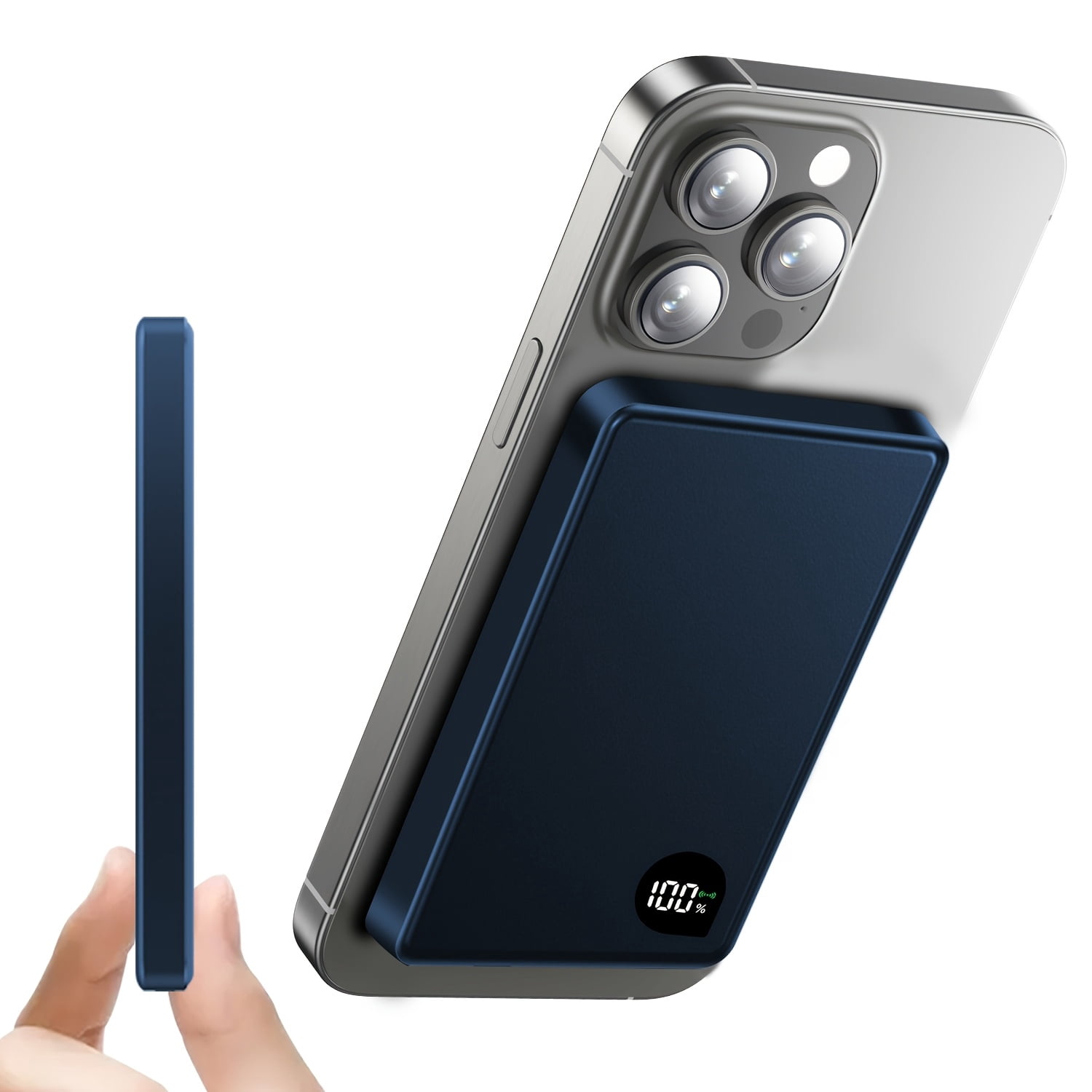 Magnetic Slim Portable Charger, 5000mAh Wireless Power Bank Battery Pack with LED Display And Comfortable Grip Only for iPhone 17/16 Pro/16 Pro Max/15/14/13/12 Series