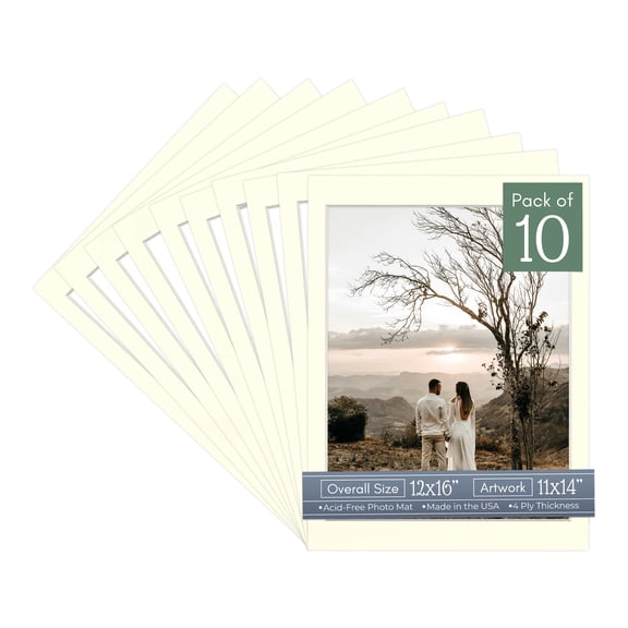 Cream Linen Picture Frame Mat for 12x16 Frames - Fits 11x14 Photos - 10 Mats